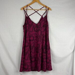 Nightfall by Torrid Burgundy Snake print Strappy Back Mini dress V-Neck size 0